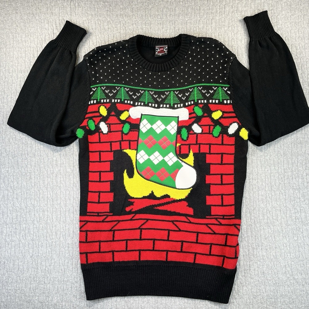 Ugly Christmas sweater Santa Claus With open sock Stocking Long Sleeve‎ M)